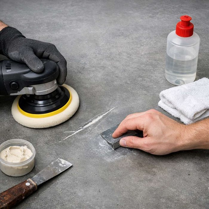 Polir du béton ciré après une rayure profonde : méthode efficace